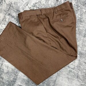 Stafford Travel Performance Microfiber Dress Pants Mens 44x30 Brown Classic Fit